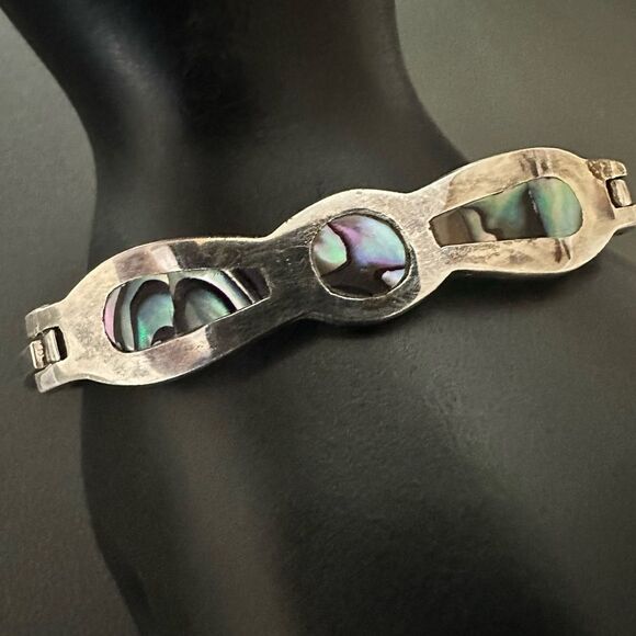 VINTAGE Alpaca Mexico Abalone Seashell Bracelet size 7.25" - Picture 4 of 6